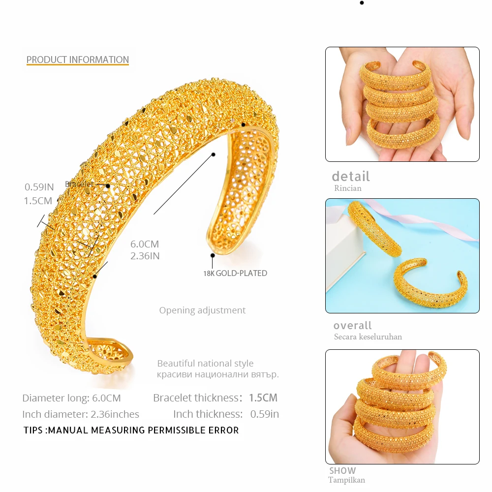 WANDO Newest 2pcs/lot Dubai wedding Jewelry Gold Color Women Bangles For Ethiopian Bracelets Africa Arab b141 | Украшения и