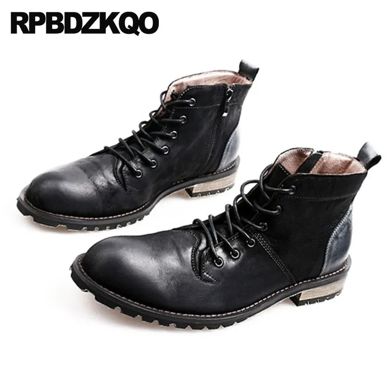осенняя 2018 полнозернистая кожа зашнуровать короткие ретро боевые сапоги