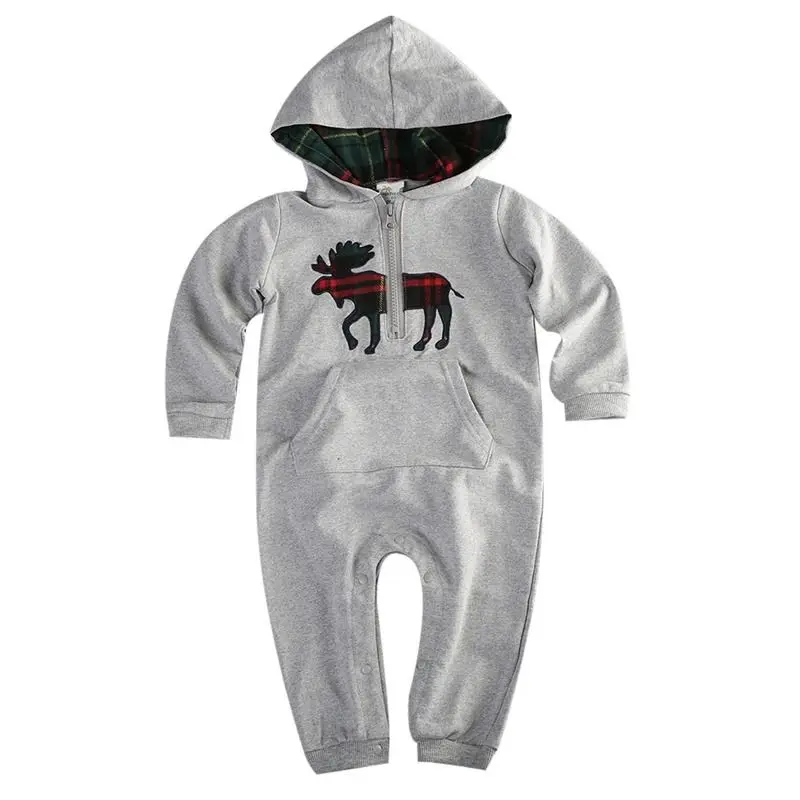 Новый милый серый и синий комбинезон с длинными рукавами капюшоном для маленьких