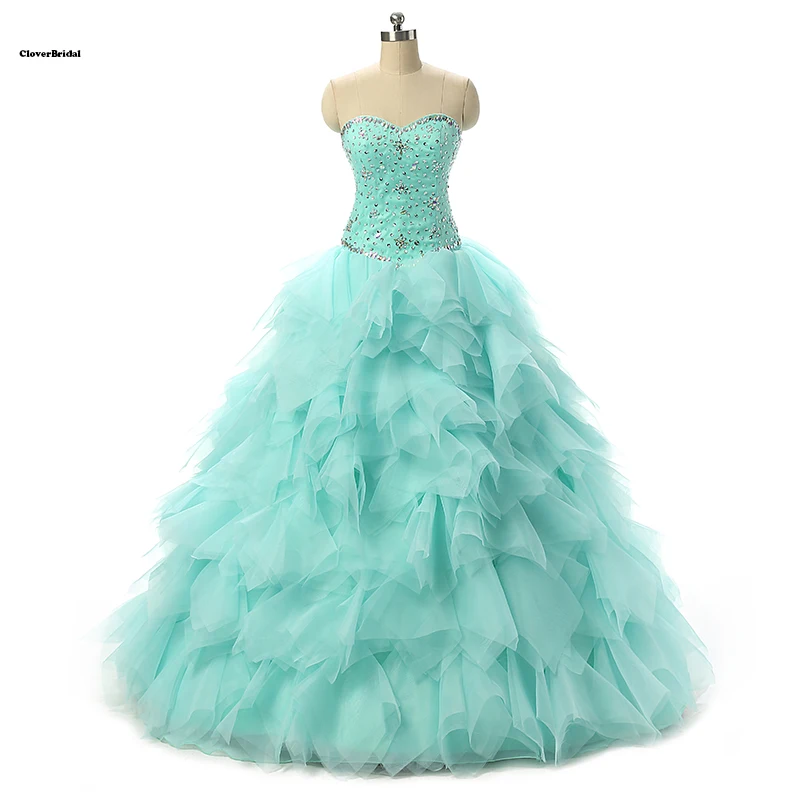 

Real Photos beaded sweetheart tulle aqua dress quinceanera 2016 cheap dresses coral customize ready to ship