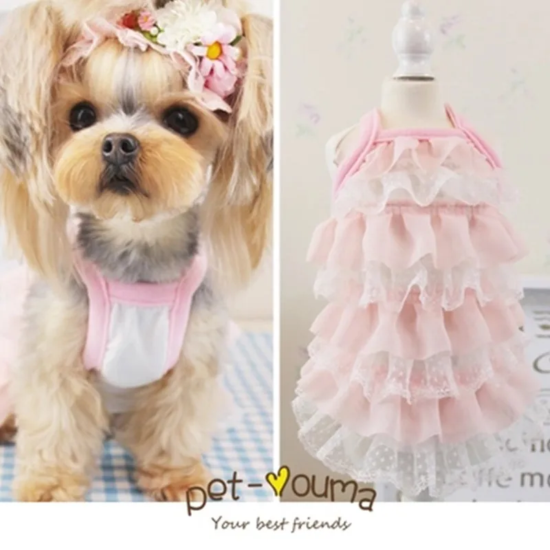 Cute pink Dog puppy lace dress dog cat pet cake Tutu skirt dog luxury Princess wedding Dress summer dog chihuahua clothes