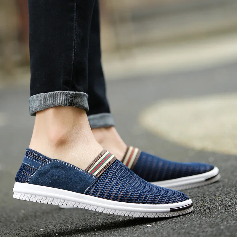 Мужская сетчатая обувь без шнуровки на плоской подошве Sapatos удобная для папы