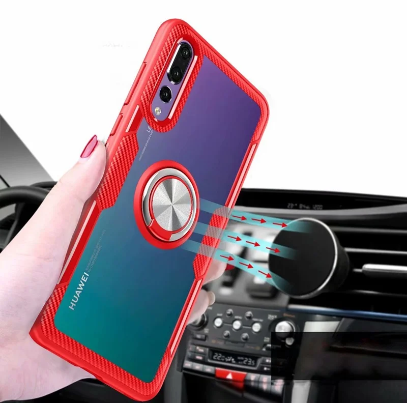 Чехол для Huawei P20 P30 Pro P40 lite Прозрачный ударопрочный чехол с кольцом на палец