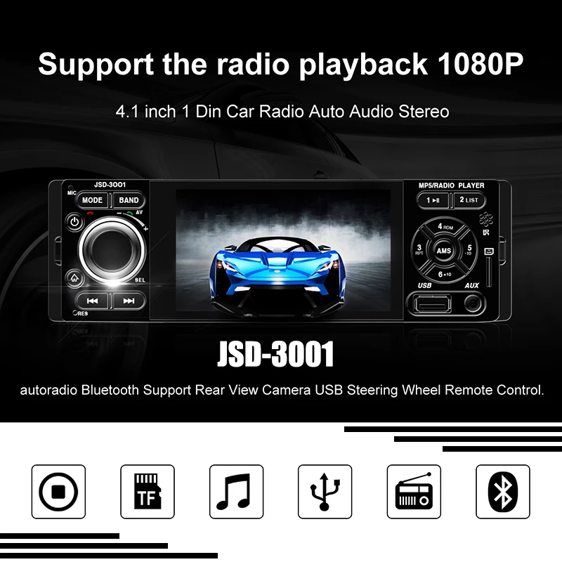 

Автомагнитола Mirror Link 1Din, jsd-3001 Авторадио с 4-дюймовым сенсорным экраном, аудио, Mirror Link, стерео, Bluetooth, камера заднего вида, USB и Aux