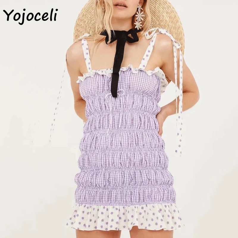 Yojoceli 2019 клетчатый сарафан с рюшами женские вечерние Клубные мини-платья платья