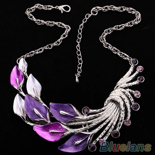 Retro Tibetan Leaf Peacock Crystal Rhinestone Drop Earrings Short Necklace Set 1C2U | Украшения и аксессуары