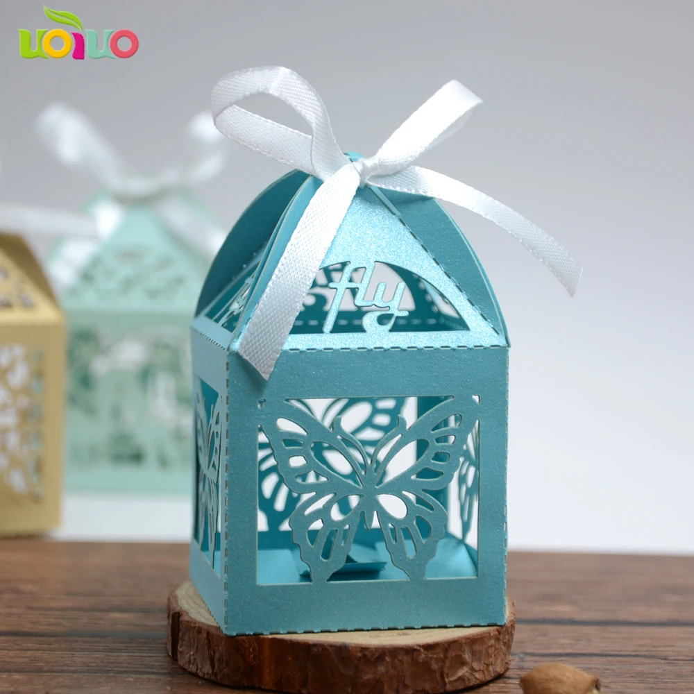 Простая Золотая бумага лазерная резка Бабочка коробки для свадьбы подарки на