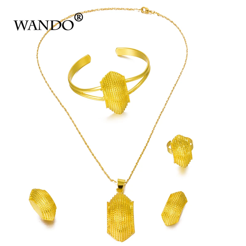 24K Jewelry Sets Gold Color Big Size Ethiopian Black Rope Pendant Wedding Africa Bride Gift WS50 | Украшения и аксессуары