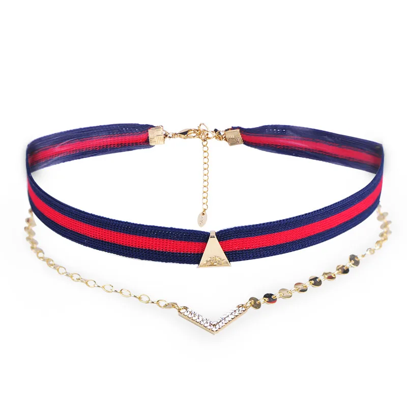 MECHOSEN Письмо v форма кулон колье цепочки и ожерелья в полоску бархатный воротник