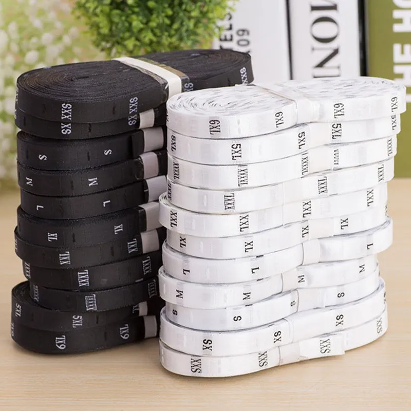 Ярлыки с вышивкой черного цвета 1200 шт. (2 рулона)|size labels|care labelssize tags |