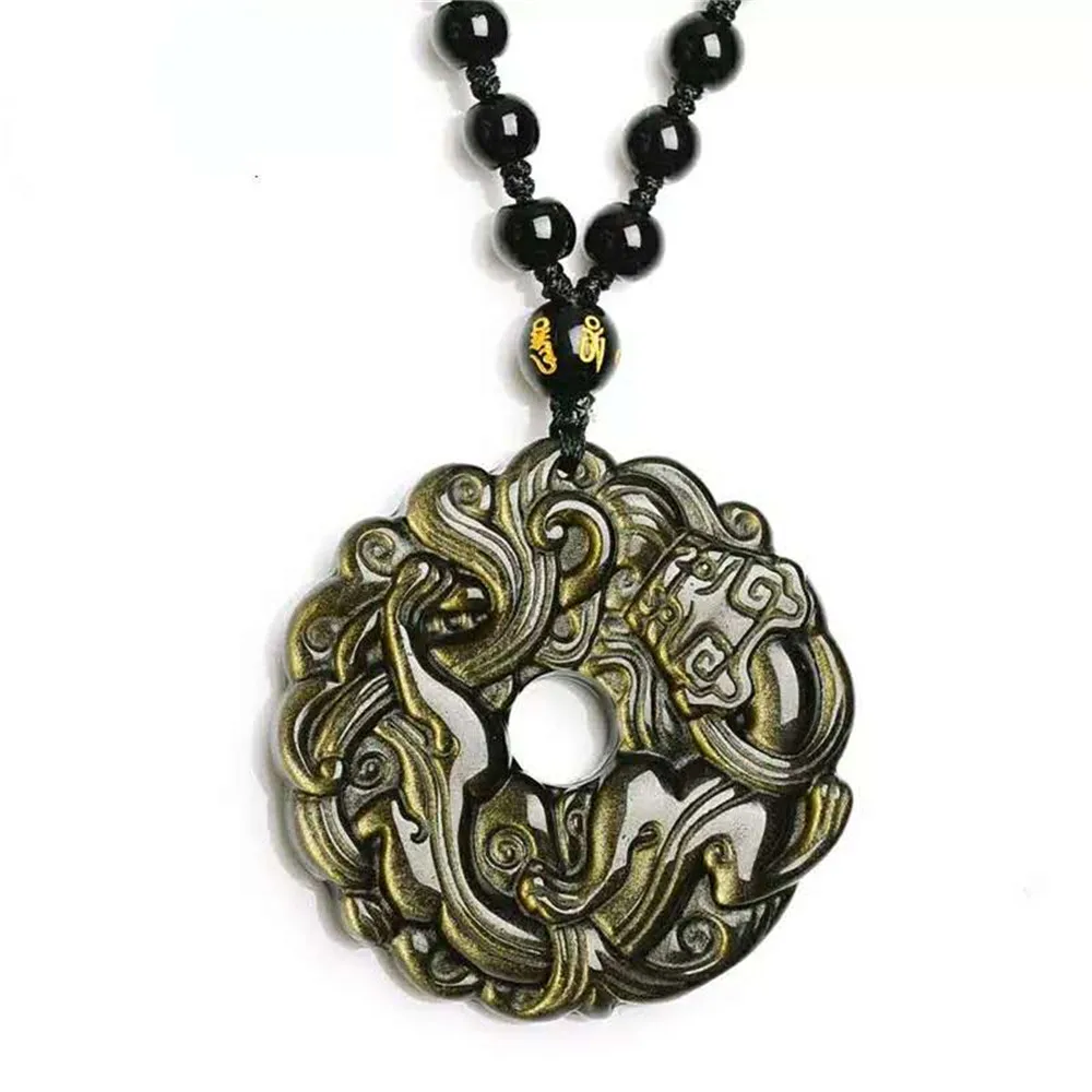 Genuine Natural Gold Obsidian Carving Pixiu Lucky Amulet Pendant Necklace For Women Men pendant | Украшения и аксессуары