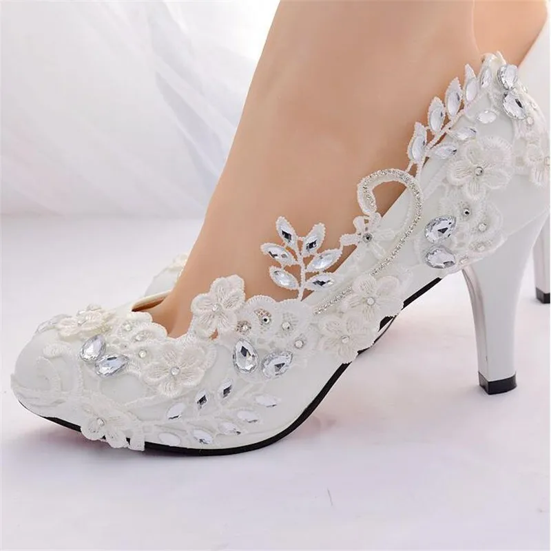 

Crystal White Wedding Shoes Bride Female High Heels Shoes woman 2019 diamond princess Ball party shoes shoes zapatos tacon mujer