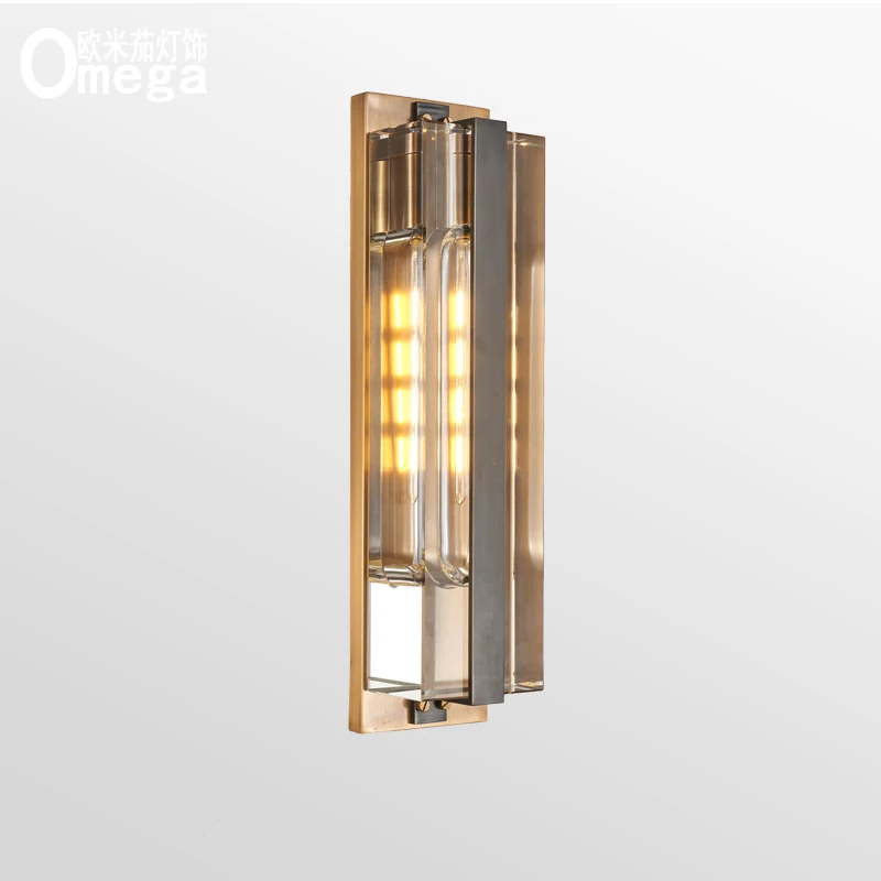 

Copper light luxury simple modern crystal wall lamp background wall bedroom porch aisle bathroom LED lights