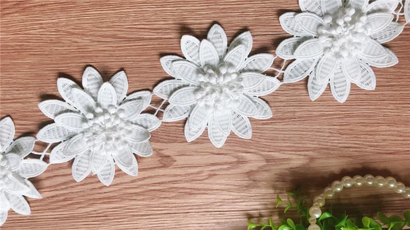 

DIY Sewing Supplies Craft For Costume Decoration,3D Floral Stamen Black Embroidered Venise Watersoluble Fabric Lace Trim10YARDS