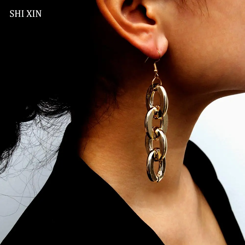 SHIXIN преувеличенные серьги-капли в стиле панк с тяжелым металлом и длинной толстой цепочкой для женщин Boho модные современные ювелирные изделия для женщин Oorbellen