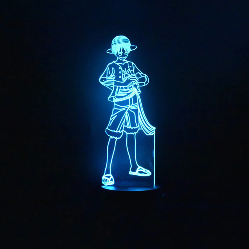 3D светодиодное зрение 7 цветов креативная аниме фигурка цельная модель Luffy Ночной