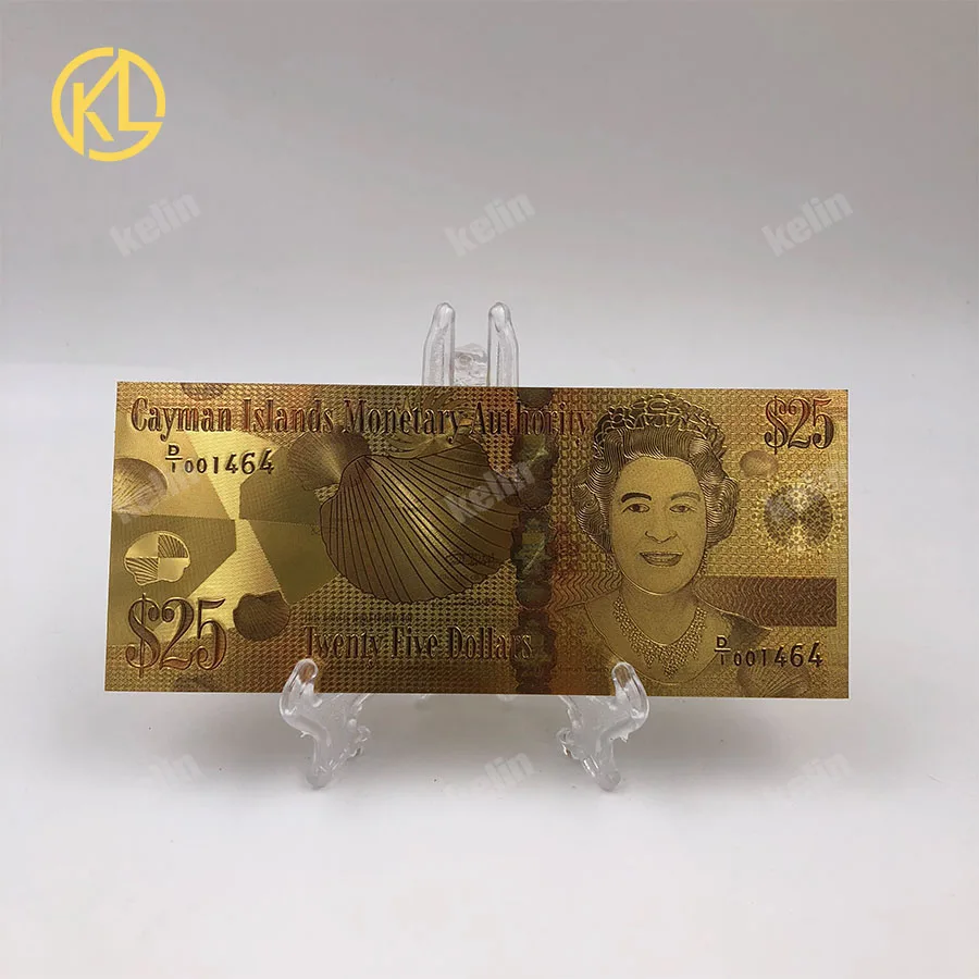 Банкнота 10 шт./лот позолоченная денежная служба Каймановых островов 25 долларов