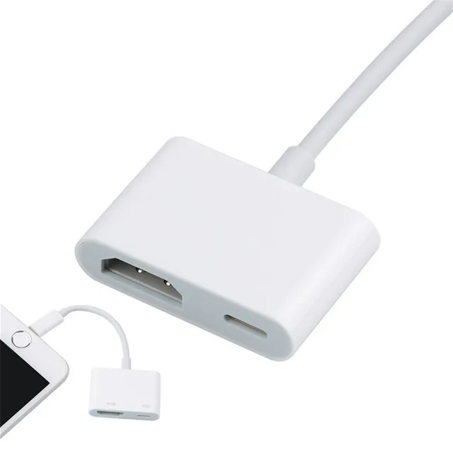 white 2 in 1 For Lighting Digital AV HDMI OTG Adapter 4K Cable Connector up to 1080P HD For iPhone X 5 5S 6 6S 7 8 Plus IPad Air IPod - Цвет: white