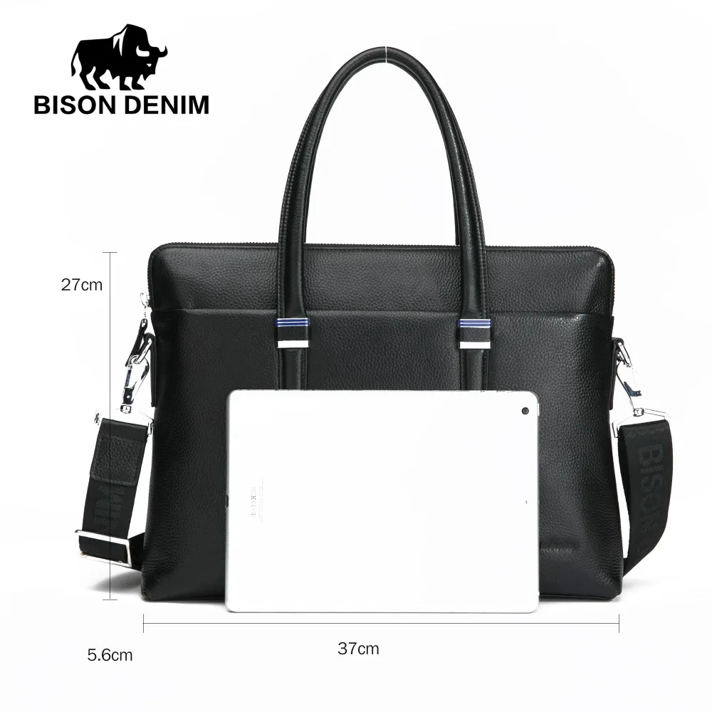 BISON DENIM Натуральная кожа Мужская сумка на плечо деловая 14 &quotСумка для ноутбука