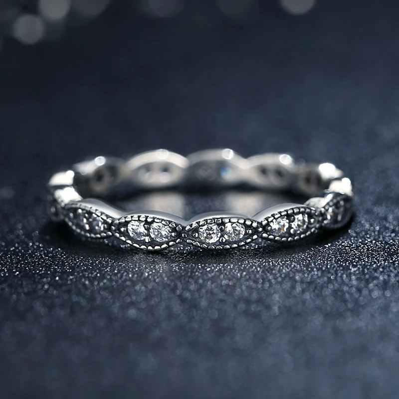 Stackable Ring ZMZY из 100% серебра 925 пробы с прозрачным кубическим цирконием совместимо