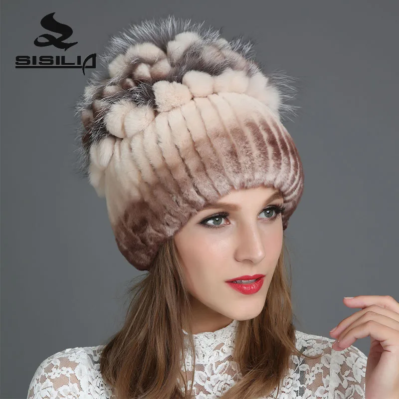 SISILIA 2017 зимние женские шапки из кроличьего меха с лисьим мехом модные теплые