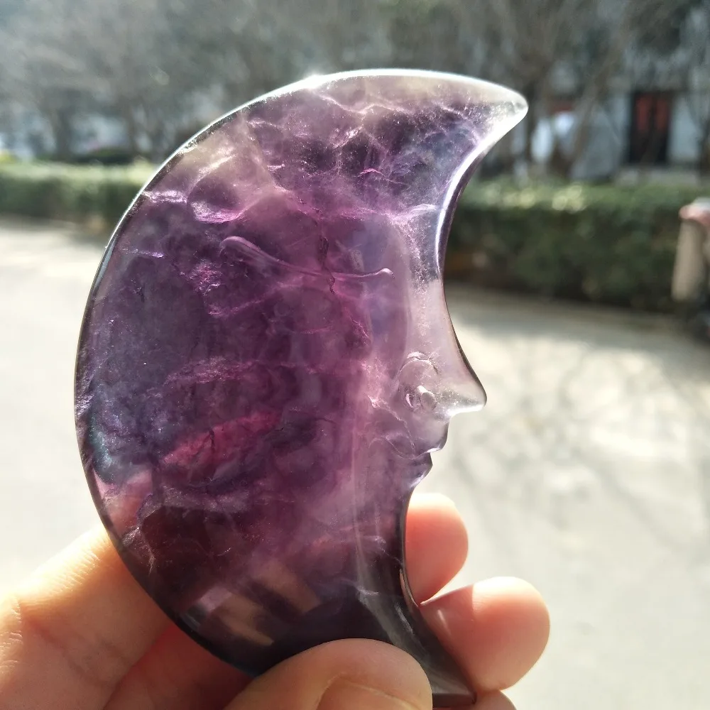 149gnatural rock rainbow fluorite crystal stone carved small smile face moon statue | Stones