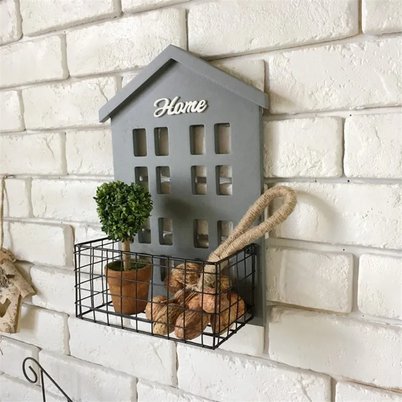 Металлическая корзина настенная полка деревянная вешалка для дома держатель