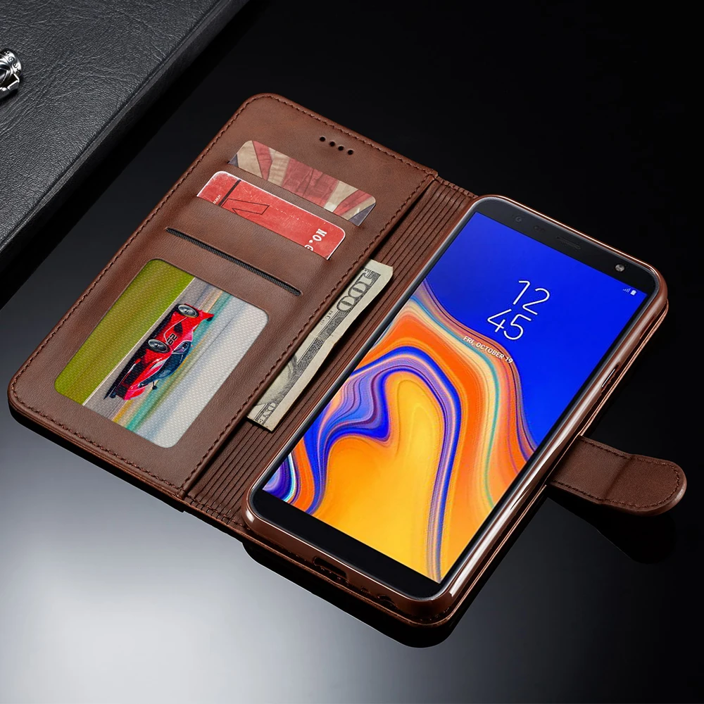 Роскошный кожаный чехол с откидной крышкой для samsung Galaxy J4 плюс 2018 Магнит Мягкая