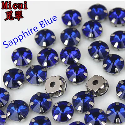Sapphire Blue Michui разноцветные стеклянные кристаллы круглые с серебряной установкой для шитья хрустальные стразы для аксессуаров одежды MC1003 - Цвет: Sapphire Blue