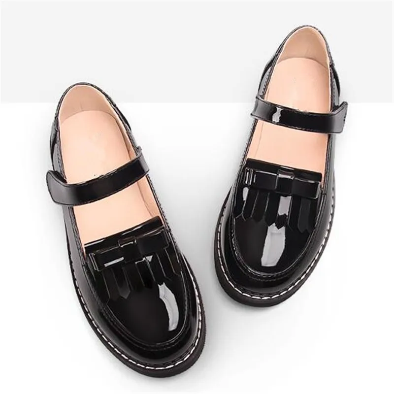 

New Girls Leather Shoes Black Princess Shoes Baby Student Fashion Bowtie Tassel Dance Shoes Kids Spring/Autumn Children Flats 03