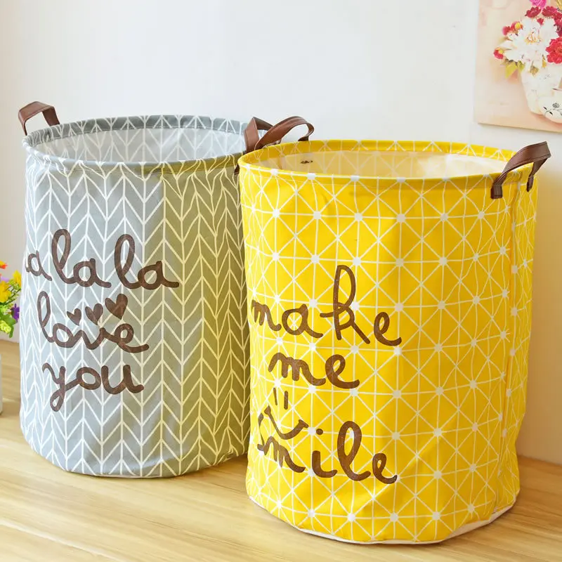 Желто серая хлопковая льняная ткань складная корзина для хранения одежды большие ведра белья сумка игрушек