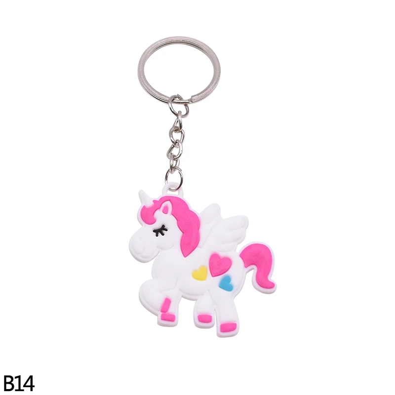 B14 5/10pc Rainbow PVC Cute Animal Horse Unicorn Keychain Alloy Key Ring For Men Women Bag Phone Car Key Chian Decoration Gift Favor - Цвет: B14