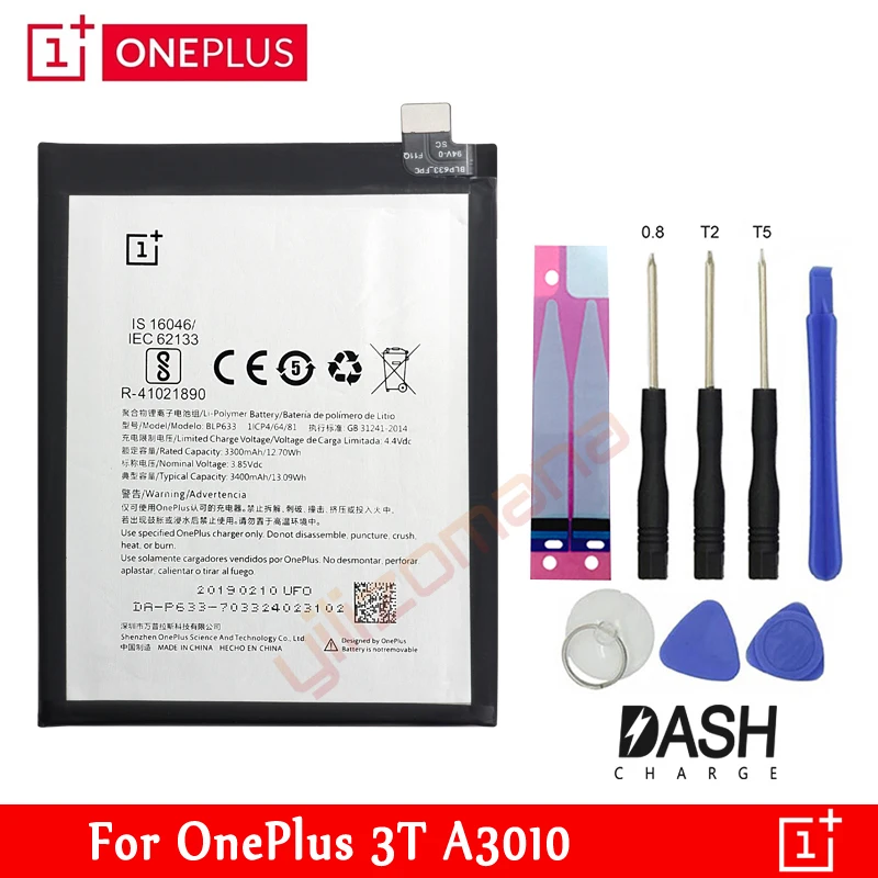 ONE PLUS Original Replacement Battery BLP571 BLP597 BLP613 BLP633 BLP637 For OnePlus 5 5T 3 3T 2 1 1+ Retail Package Free Tools - Color: For OnePlus 3T