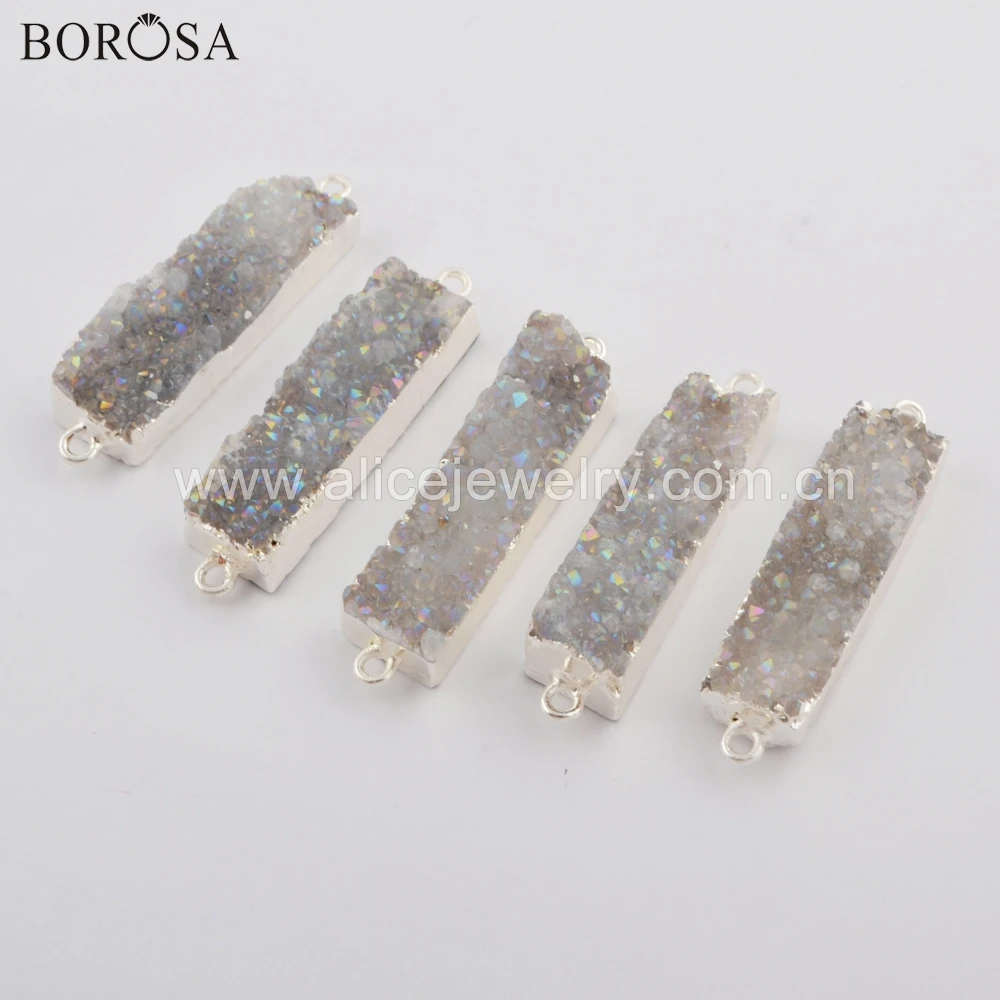 BOROSA 10 шт. новый серебряный прямоугольник кулон agates Druzy коннектор Титан AB Drusy