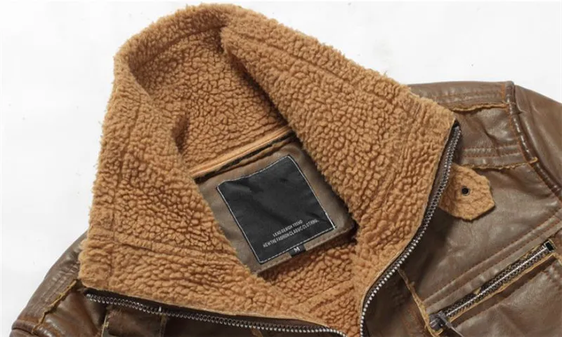 

Autumn and winter men's leather jacket retro motorcycle warm plus velvet multi-pocket PU leather jacket Windproof coat
