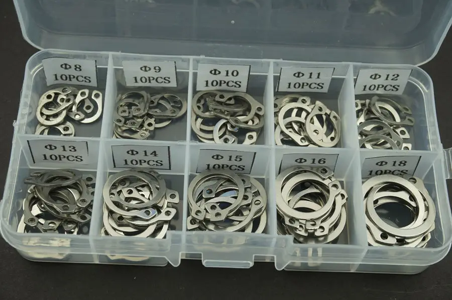 100PCS/Lot 304 Stainless Steel Circlip Retaining Ring Snap Assortment Kit With box | Обустройство дома