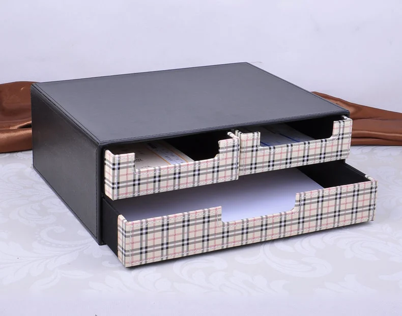 Двухслойный 3 ящика кожаный стол файл шкаф ящик для папок контейнер органайзер