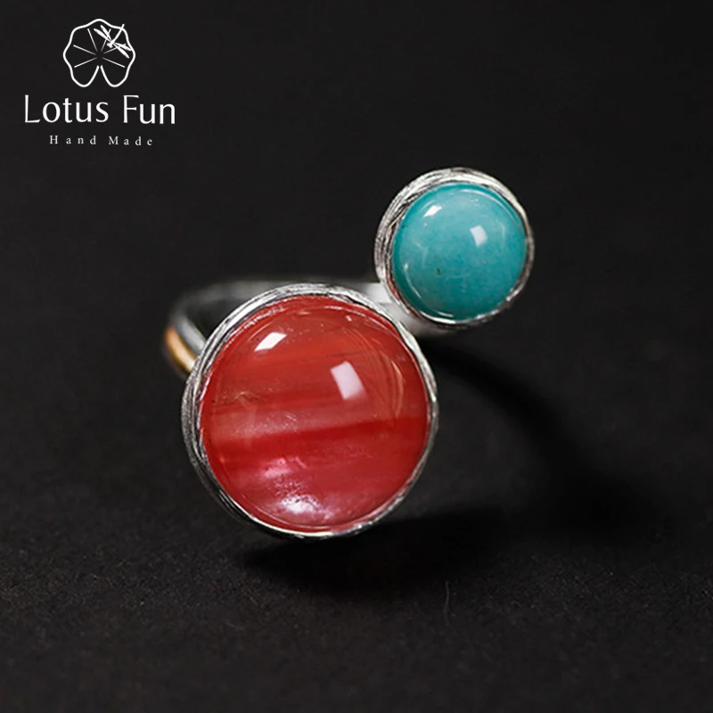 Lotus Fun реальные 925 серебро Натуральный камень творческий ручной работы дизайнера