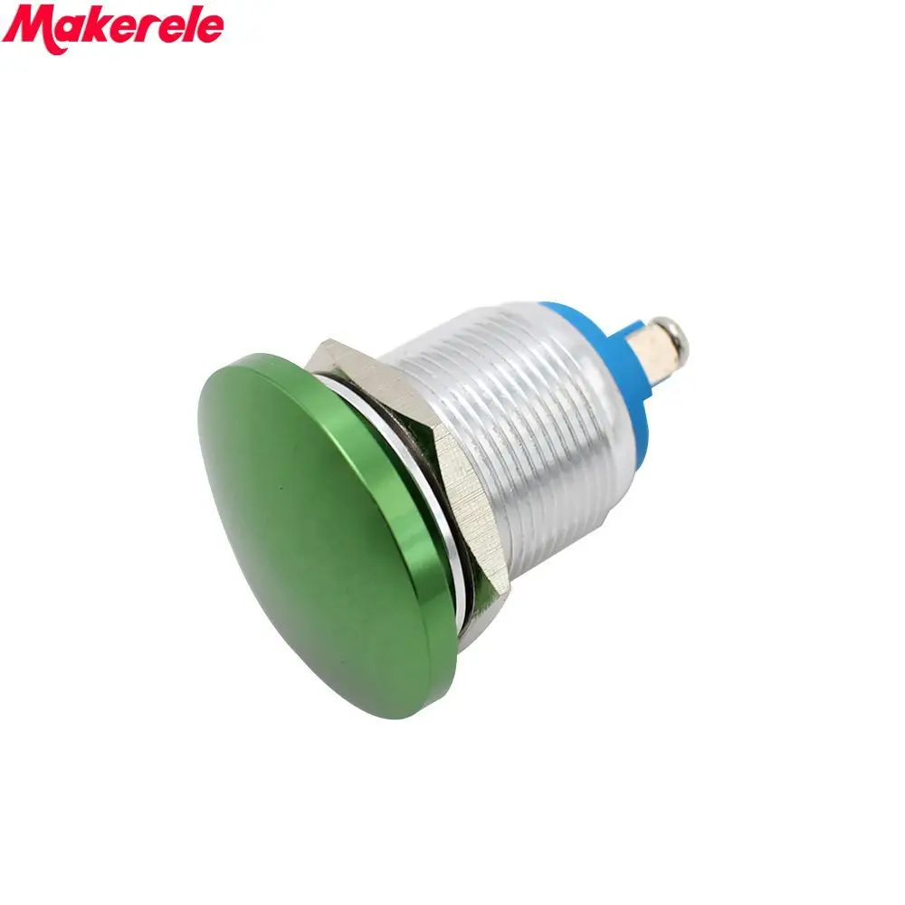 

19mm Momentary Stainless Steel Green Mushroom Head Push Button Switch 1NO Makerele