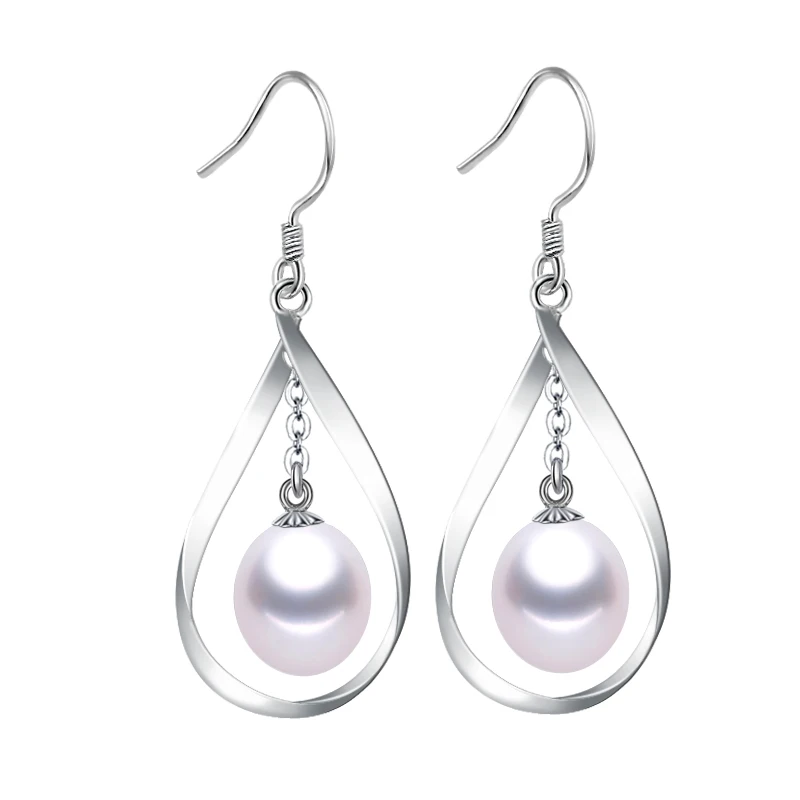 white pearl Женские серьги-капли из натурального пресноводного жемчуга с высоким блеском АААА, модные серебряные свадебные ювелирные изделия из гипоаллергенного сплава, новинка, с коробкой - Цвет камня: white pearl