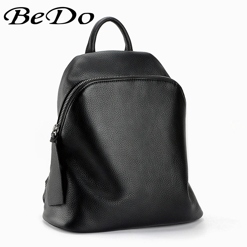 

BeDo Cow Leather Men Zipper Backpacks Genuine Leather Fashion Simple Backpacks Black Polyester Lining Men Simple Zipper Bags