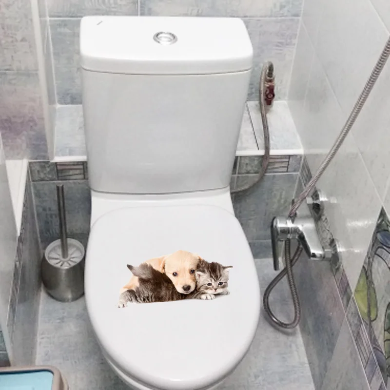 YOJA 22.2*10.3CM Dogs And Cats Playing Funny Animal Toilet Sticker Home Decor Wall Decals T1-0293 | Дом и сад