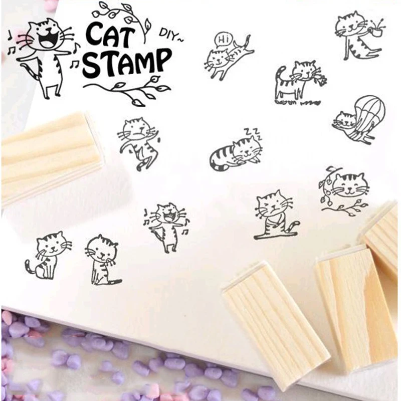 ZQSPFAFA Hand-painted Pattern Stamp Cute Flower DIY Scrapbook Decoration 2017 Fashion Brand Geometric Square Wooden Set | Канцтовары для