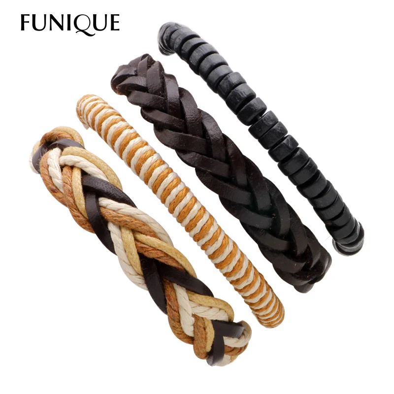 FUNIQUE 1 Набор/4 шт мужские и женские браслеты модные богемные Панк кожаные плетеные