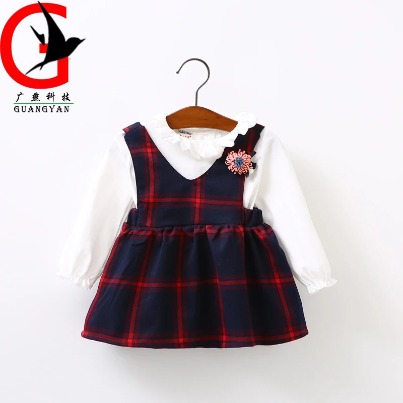 Foreign trade children's clothes for girl Infants 2017 spring new long-sleeved cotton straps dress Fake two pieceYZ-1043 | Детская