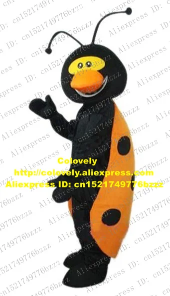 Умная черная Божья коровка талисман костюм Mascotte Леди Жук с оранжевыми черными