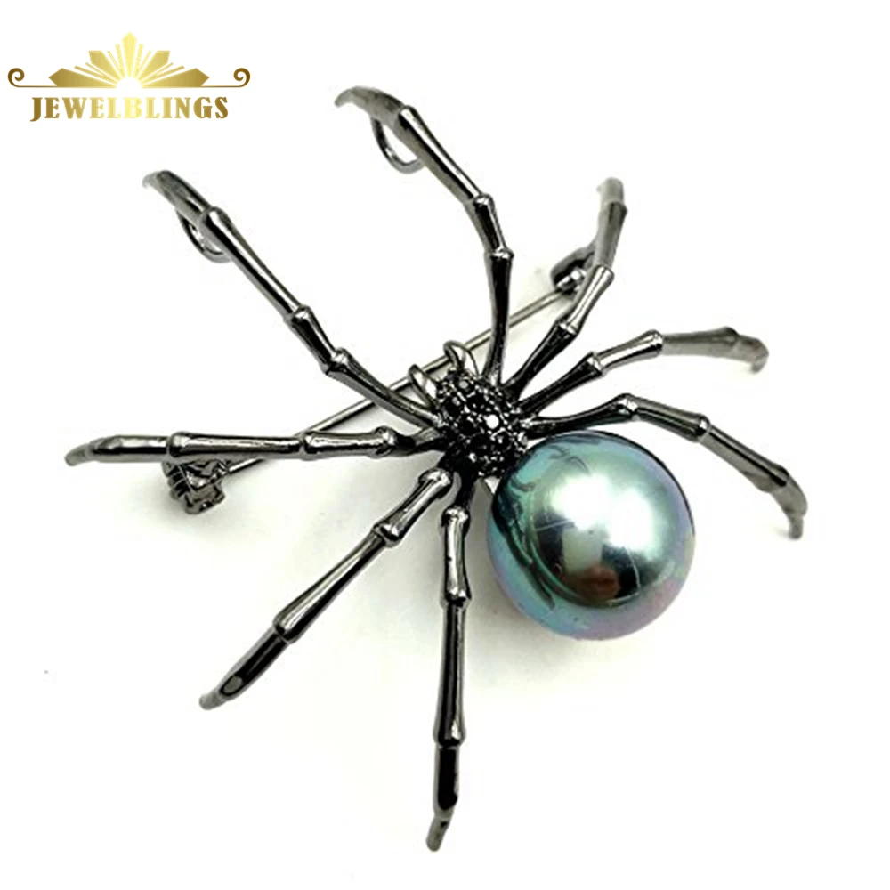 Victorian Style Micro Pave CZ Head Black Mother of Pearl Spider Brooches Tone Halloween Pin Vintage Monster Jewelry | Украшения и