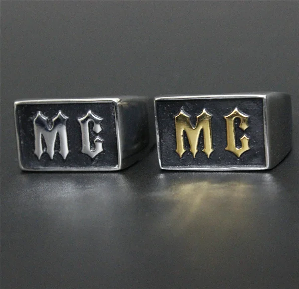 Новинка 2016 Золотое модное байкерское кольцо MC из нержавеющей стали 316L высокое