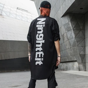 Мужская Тонкая рубашка в стиле панк, темно-синяя рубашка с длинным рукавом и принтом букв, уличная одежда, осень 2019