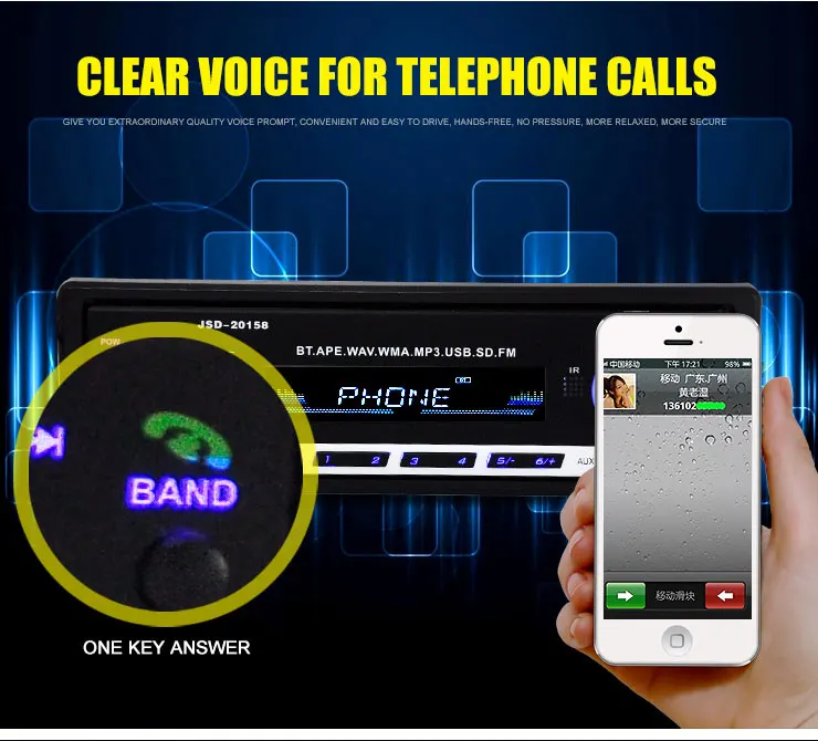 Автомобильное радио MP3 Bluetooth плеер Hands Freer плагин карта FM с Chargerd телефон 1 Din музыка